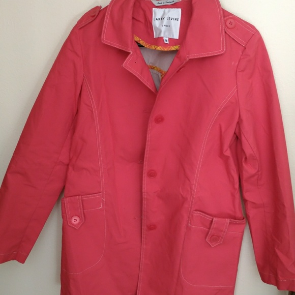 Coral Larry Levine Trench Coat - Picture 5 of 5